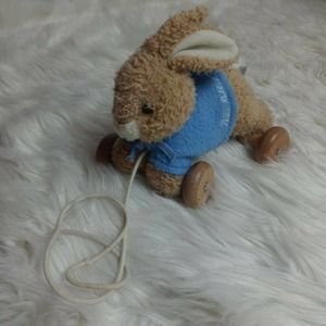 Eden Peter Rabbit Bunny Plush Pull Along Toy Wooden Wheels Nursey Baby Toddler